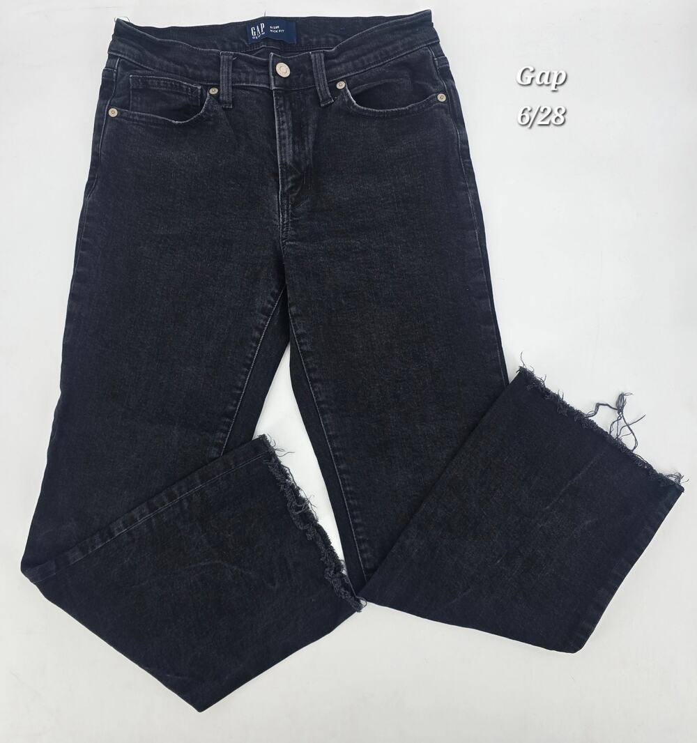 GAP Denim Kick Fit High Rise Black Kick Flare Jeans Raw Hem 6/28
